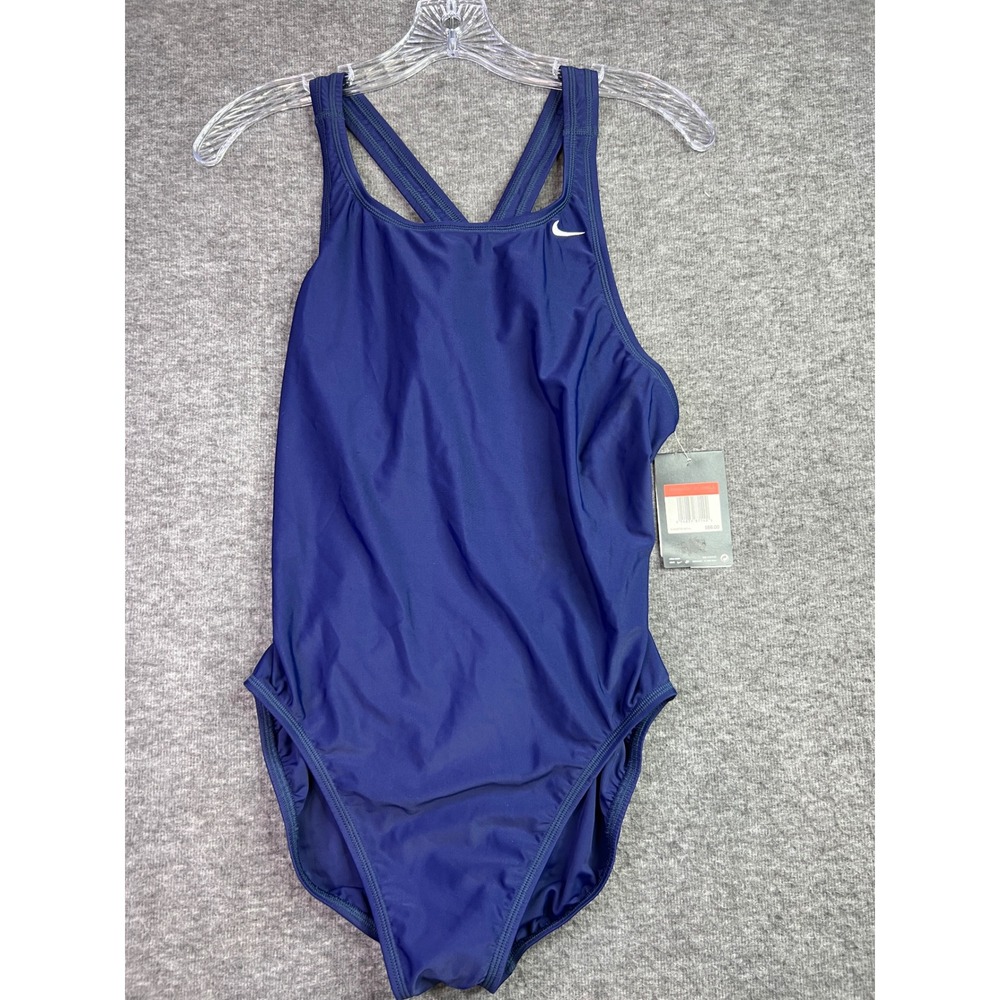 Nike Womens One Piece Swimsuit Navy Blue Racerback Training TESS0050 Size 14